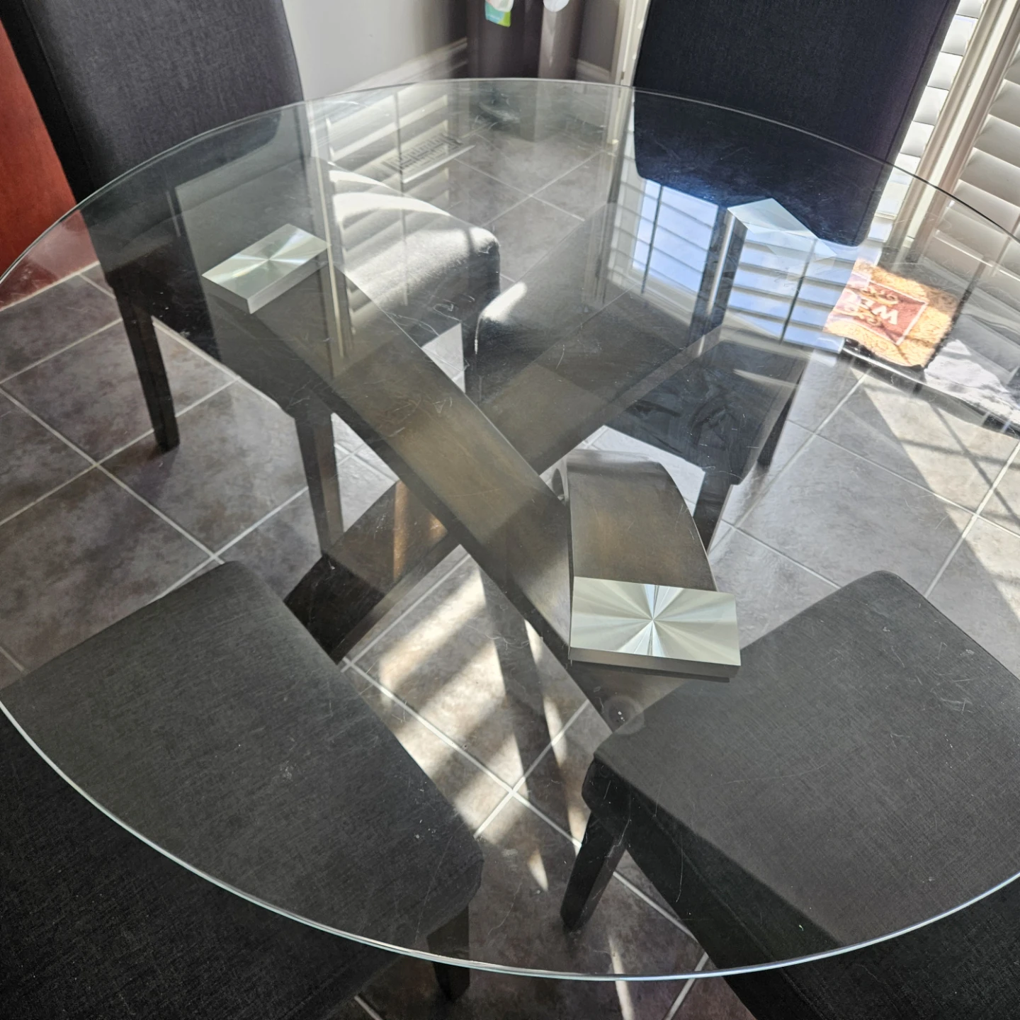 Glass Round Dining Table with 4 Chairs