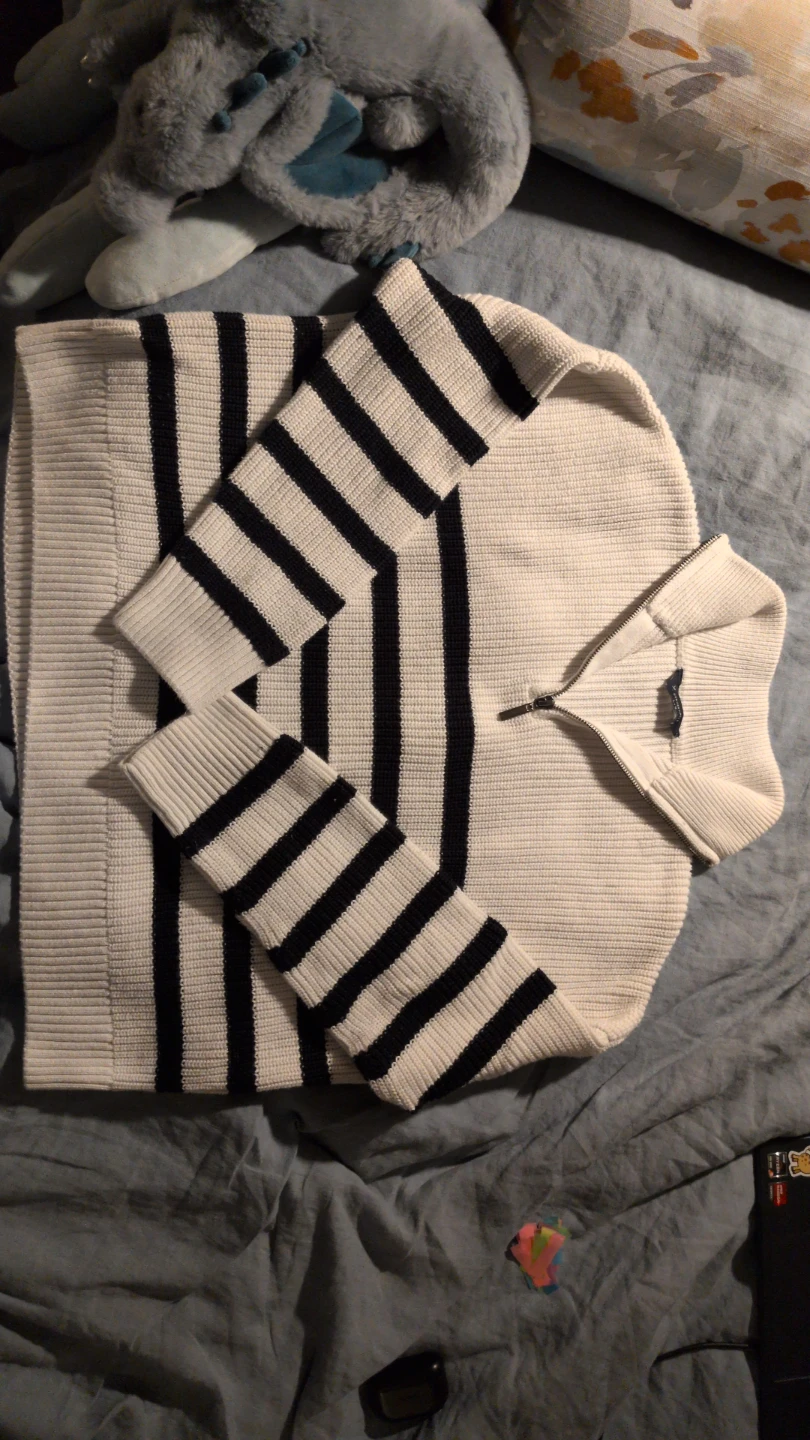 Denver Hayes Striped Quarter-Zip Sweater - Size L
