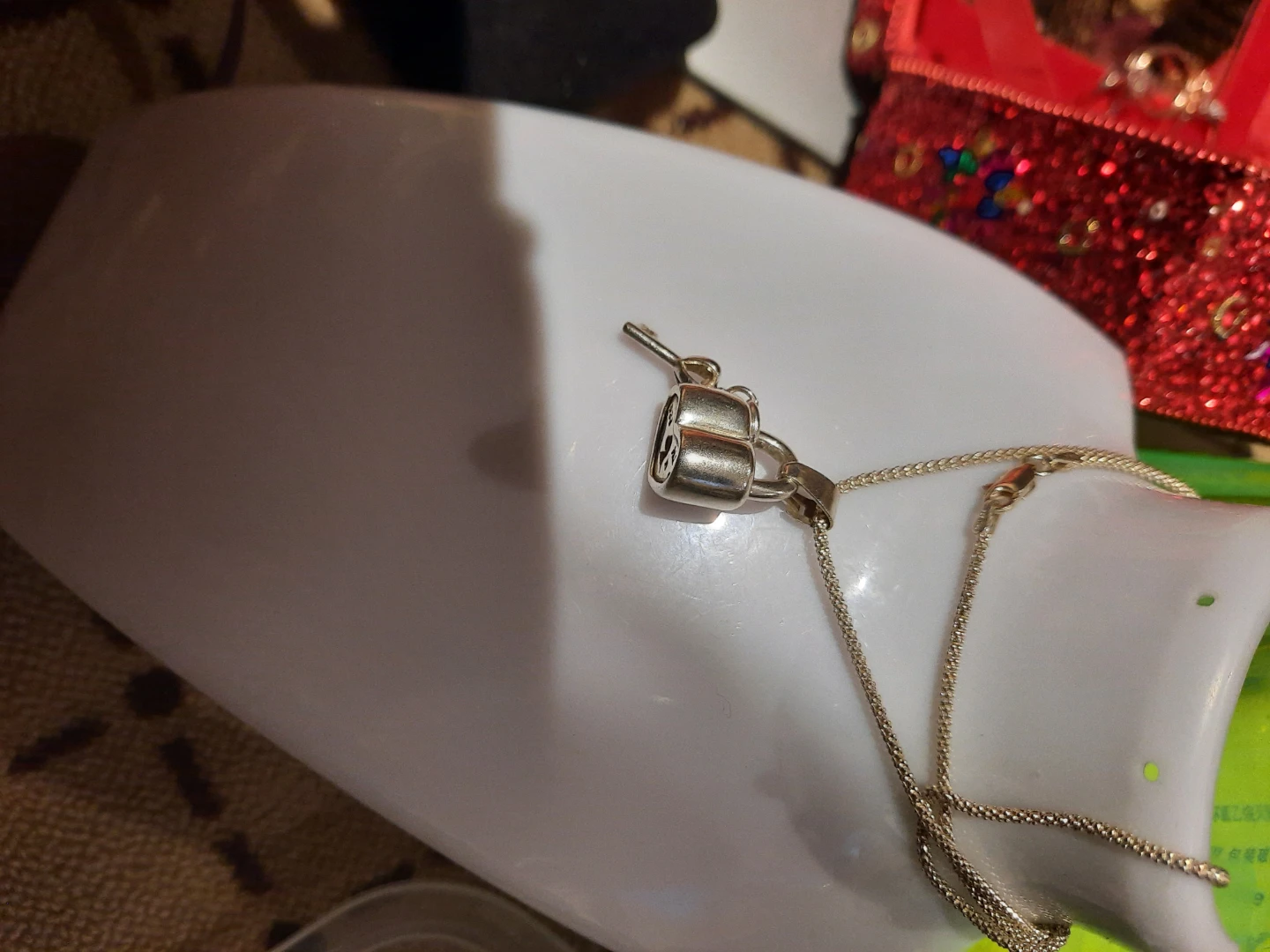 Hefty chunky Sterling Silver Lock and Key heart charm Vintage - photo 2