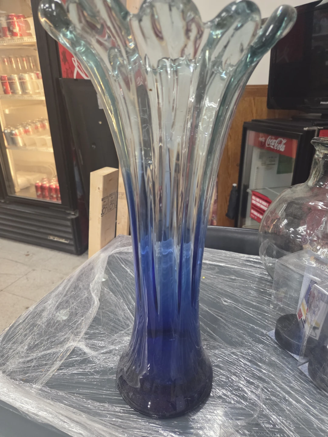 Blue Glass Vase - Approx 20 Inches