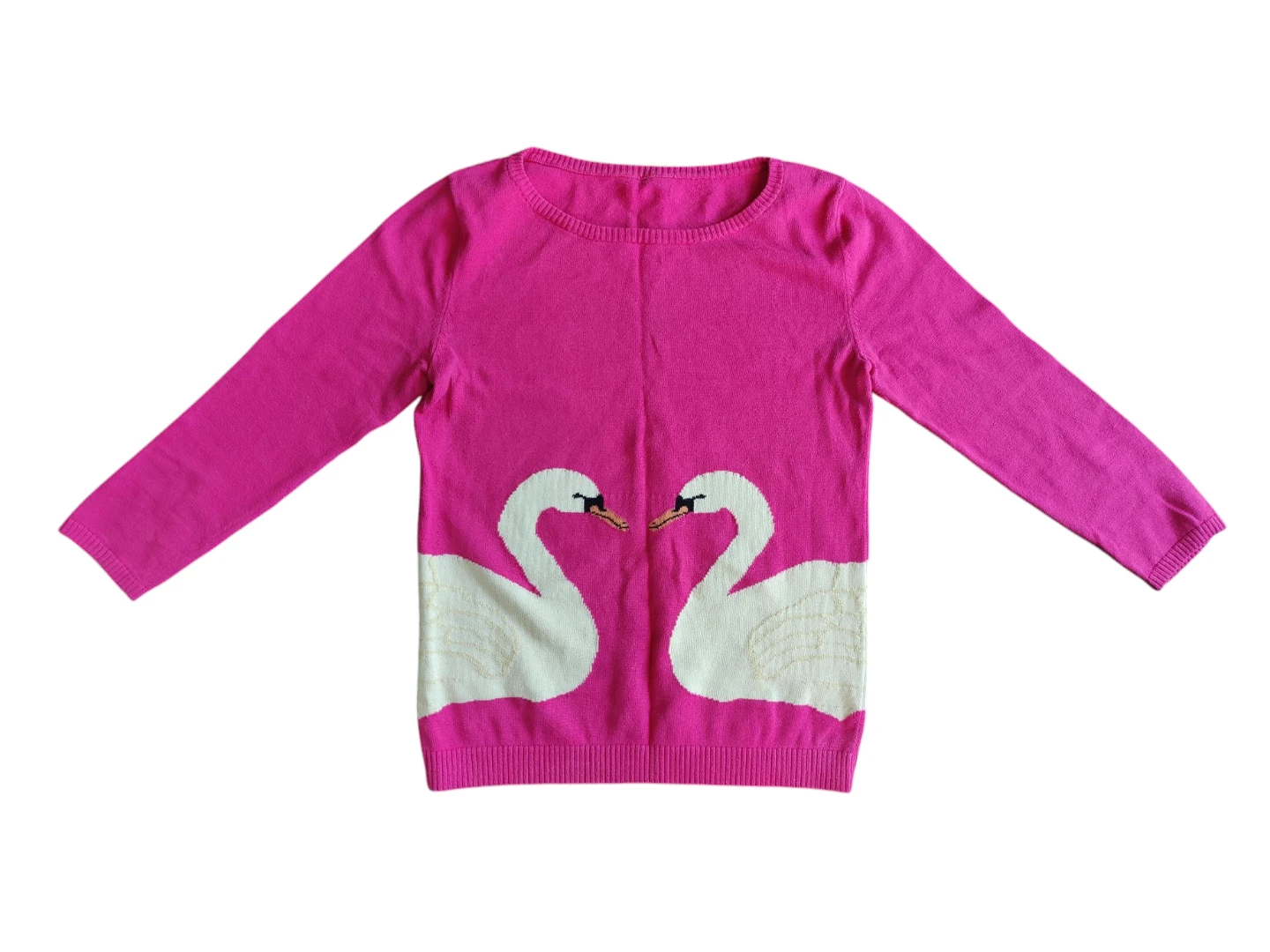 Vintage Women's Pink Magenta Swan Knit Pullover Sweater Small