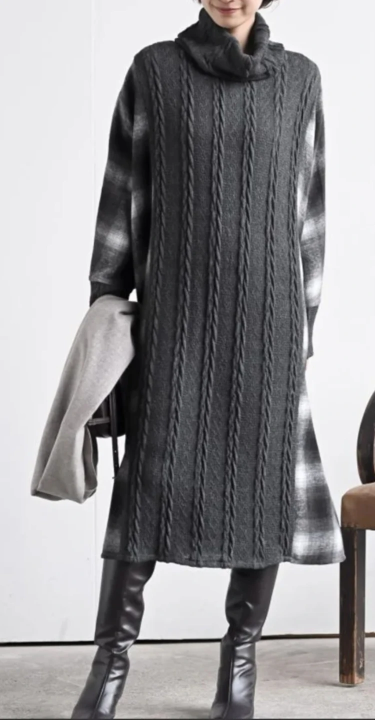 Japan Brand RPS Women's Plaid & Cable Knit One Piece Dress - photo 2