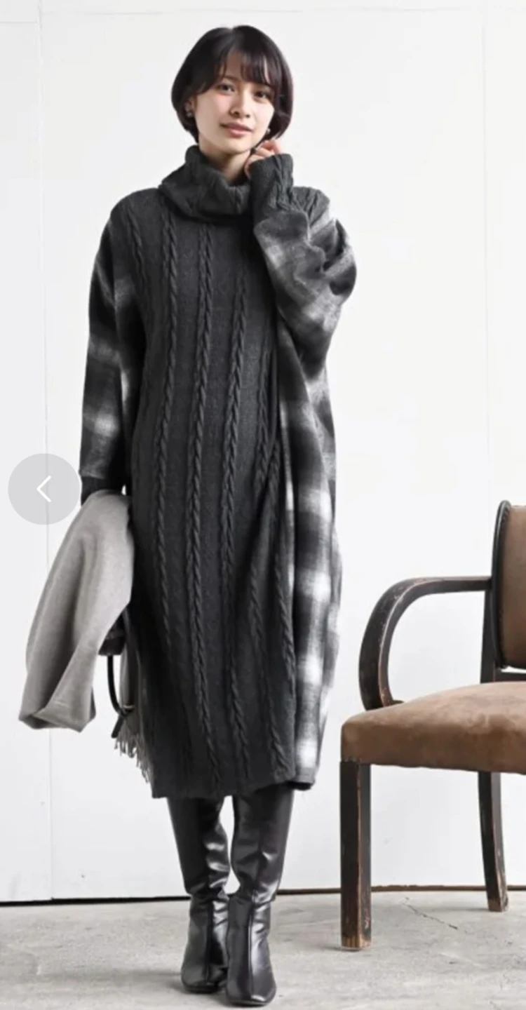 Japan Brand RPS Women's Plaid & Cable Knit One Piece Dress - photo 3