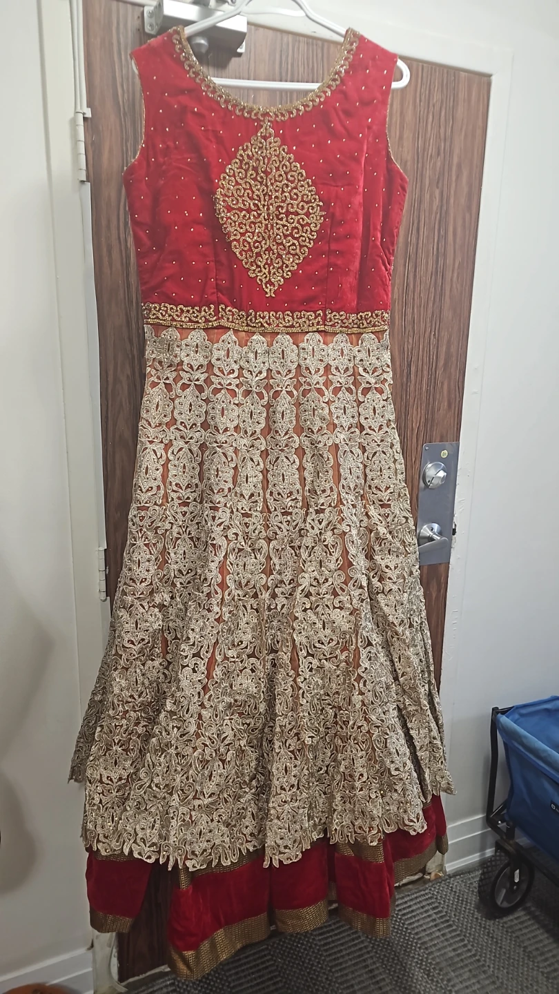 Red & Beige Embroidered Dress