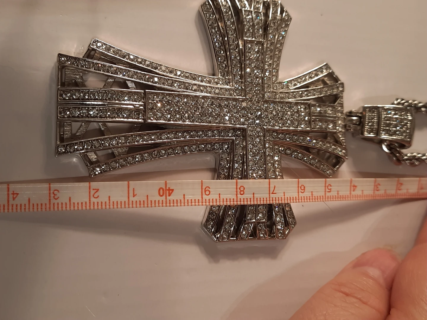 Silver Cross Pendant Necklace with Rhinestones - photo 5