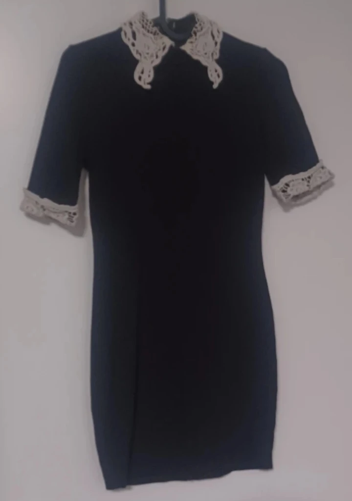 Black Mini Dress with Lace Collar - Small