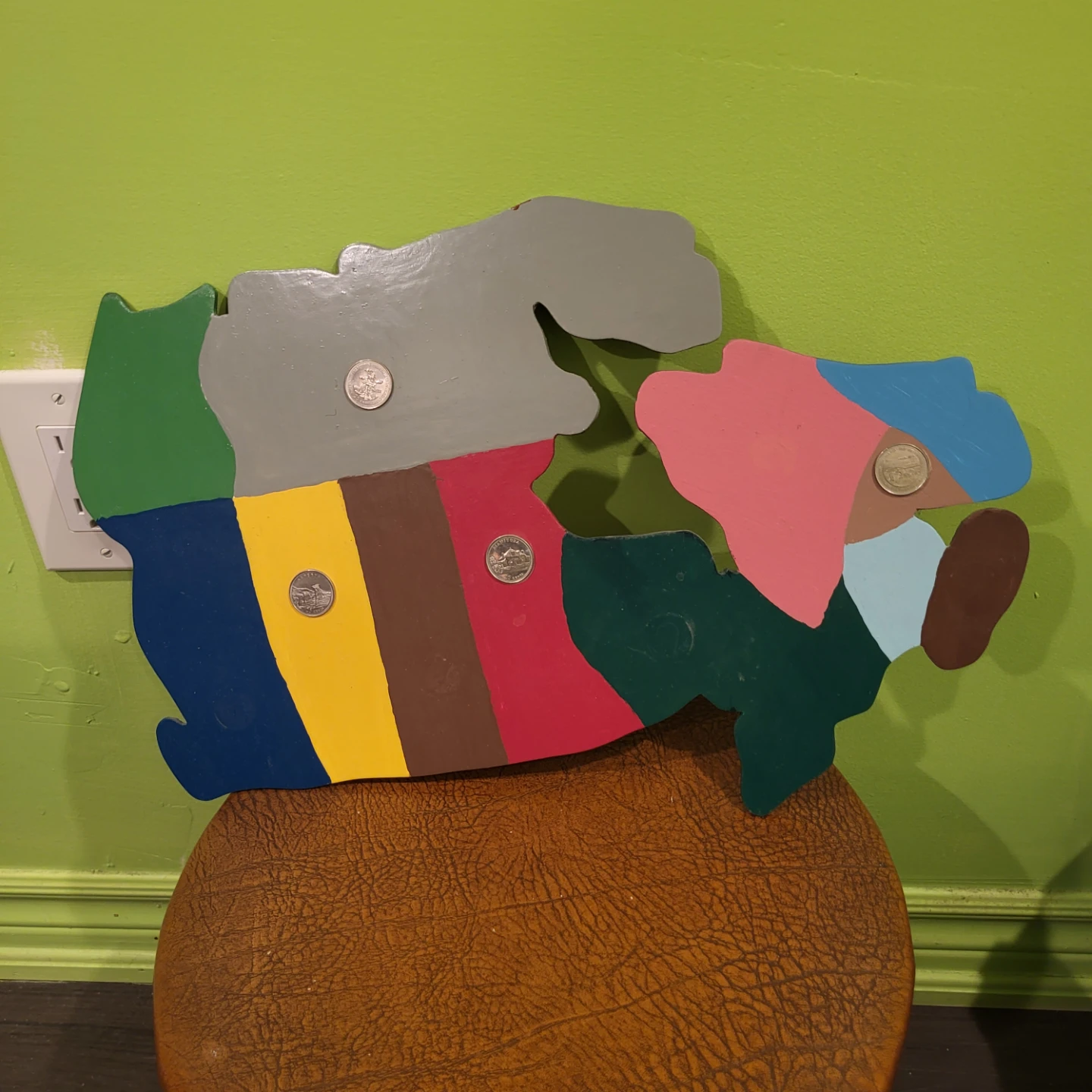 Wooden Canada Map Coin Display Shelf