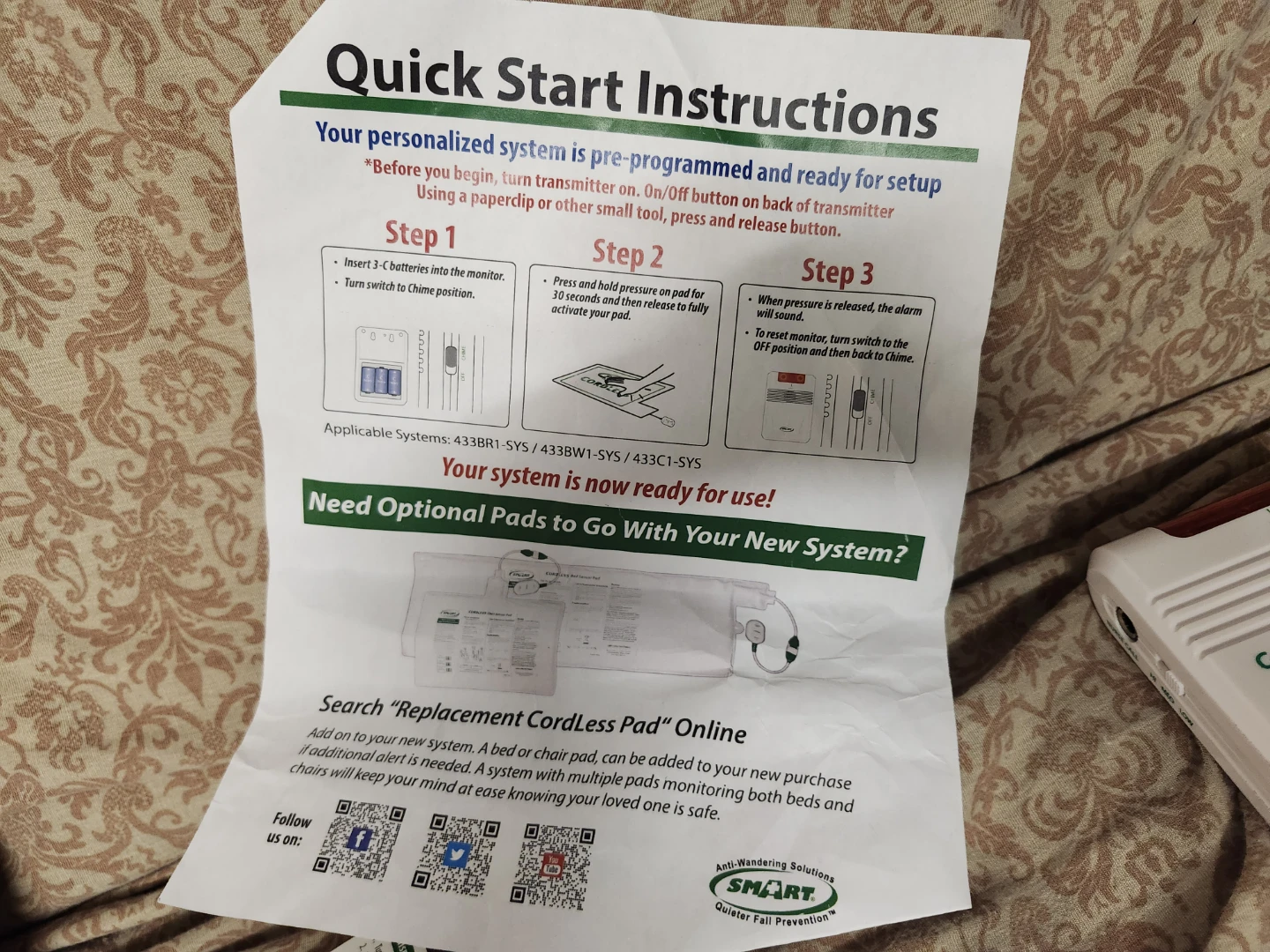 Smart Caregiver Cordless Bed Sensor Pad & Monitor - photo 5