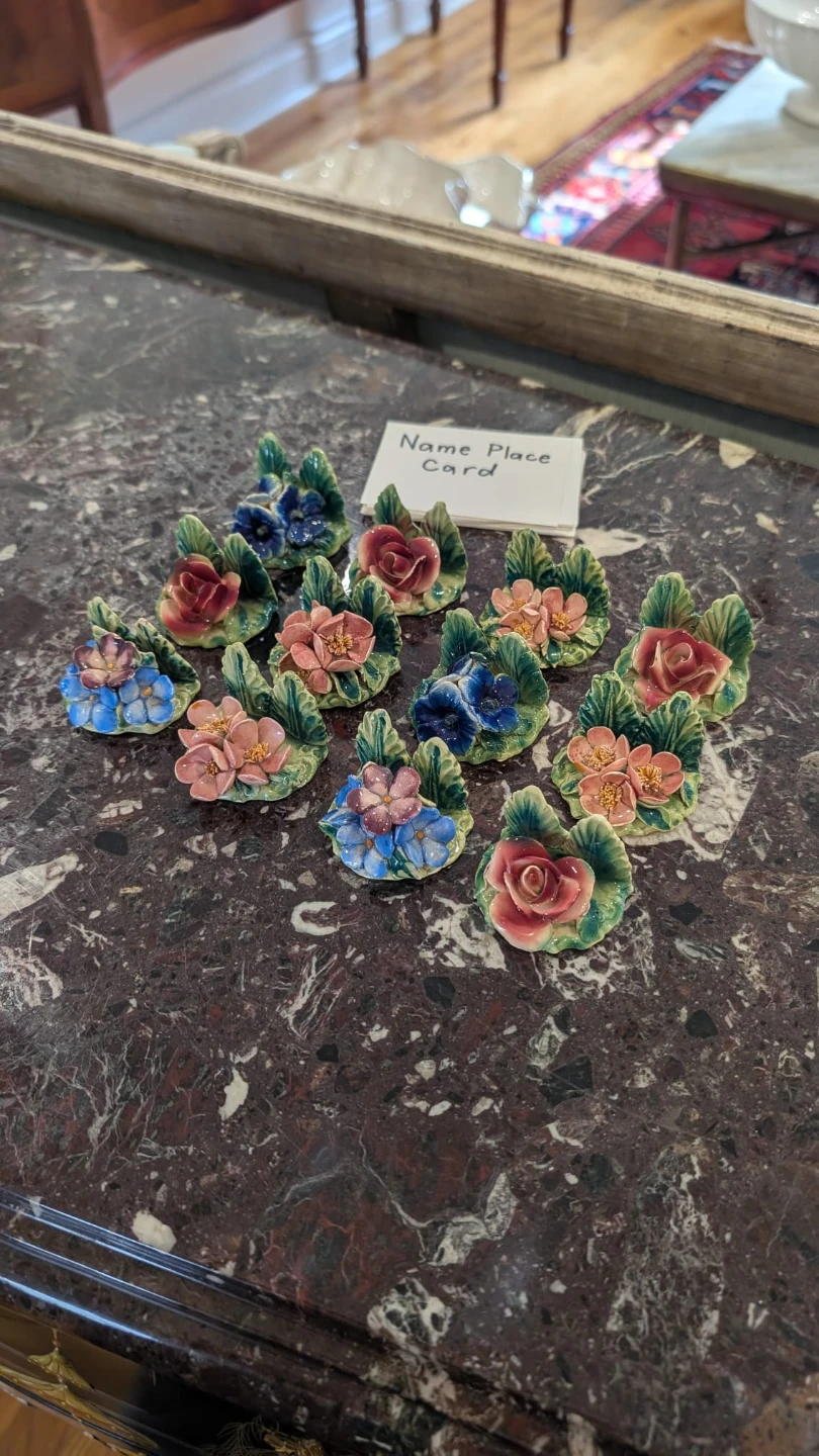 Set of 12 Italian Flower Place Card Holders 1930s