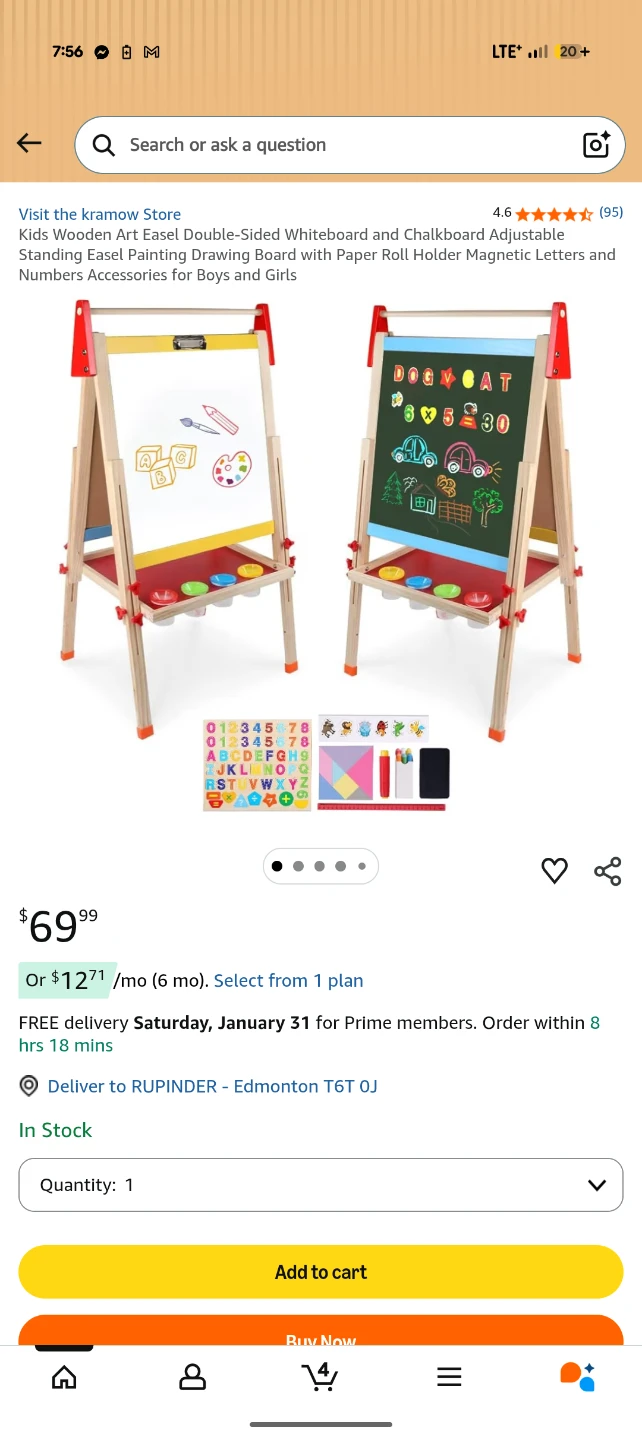Kids Wooden Art Easel Double-Sided Whiteboard and Chalkboard - photo 3