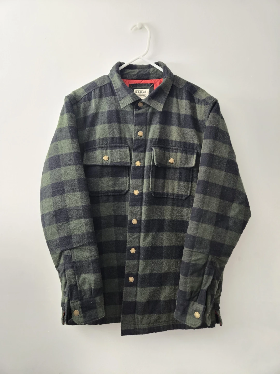 L.L.Bean Quilted Flannel Jacket, Green Plaid