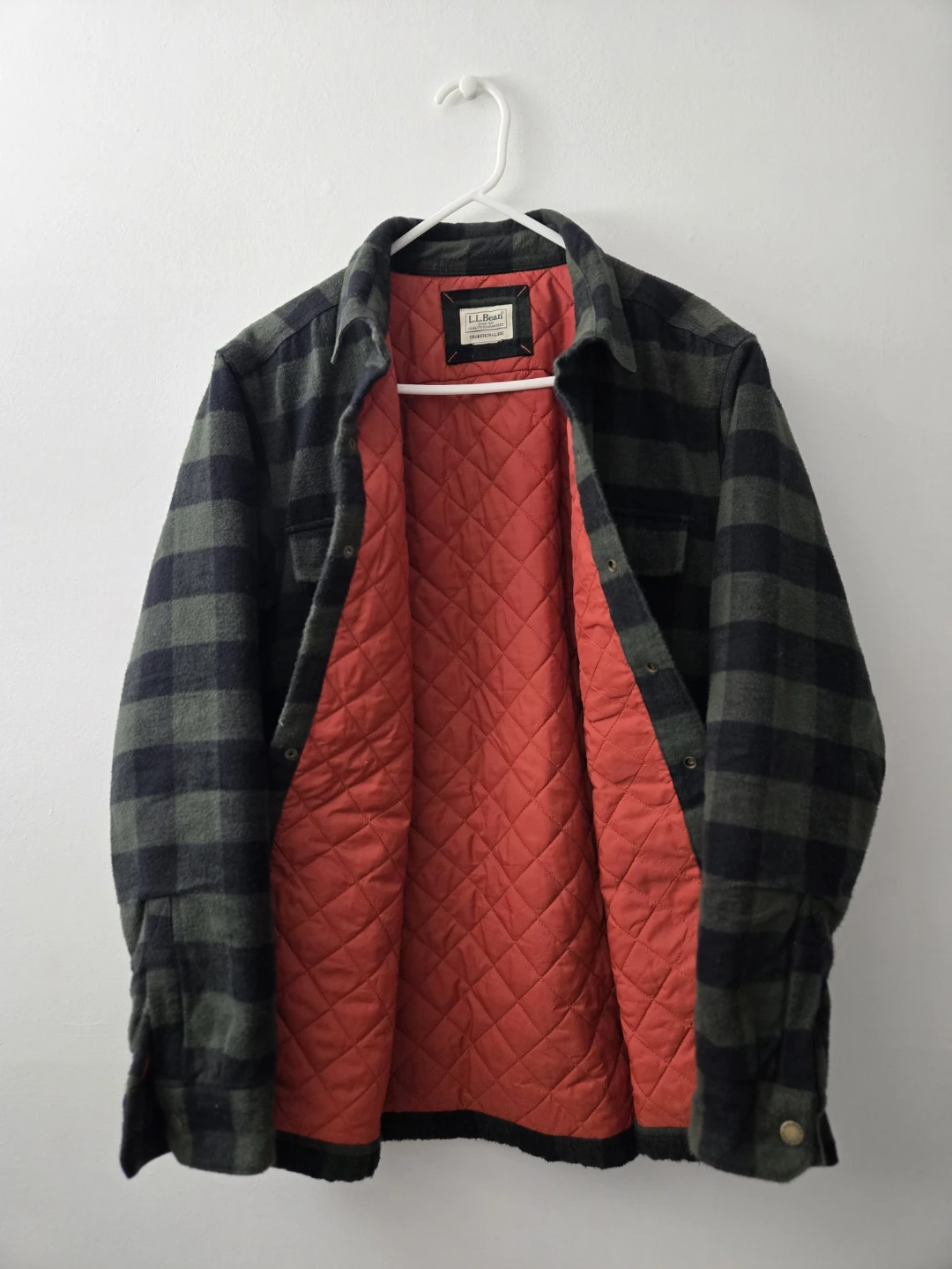 L.L.Bean Quilted Flannel Jacket, Green Plaid - photo 2