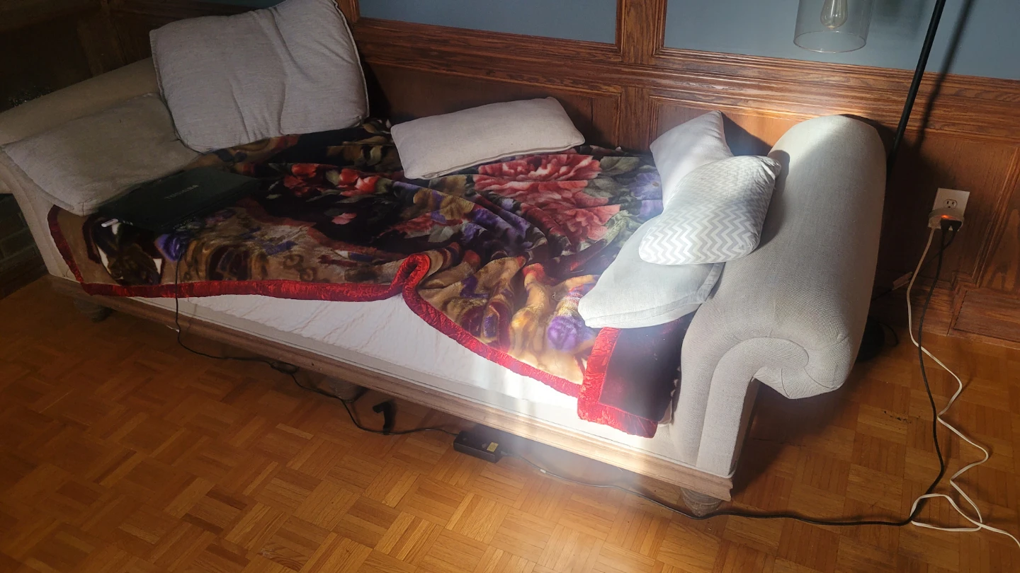 Classic Couch with Decorative Throw Blanket and Pillows