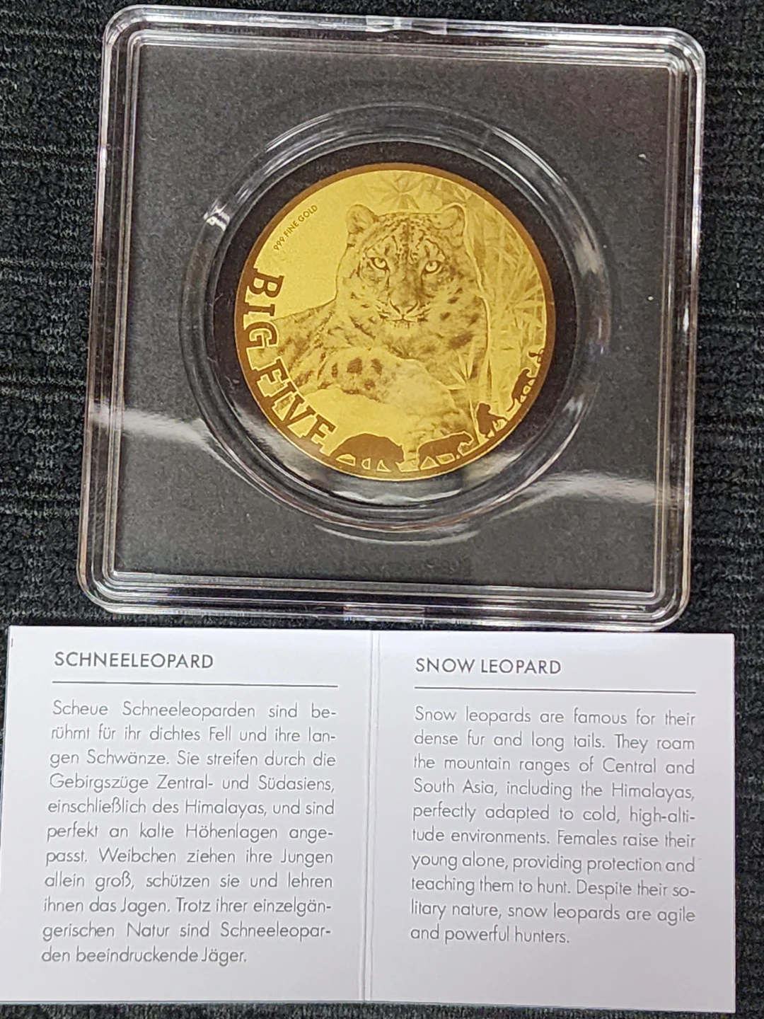 Big Five 999 Fine Gold Snow Leopard Coin - photo 3