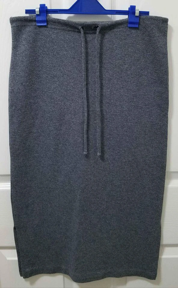 👗Grey Drawstring Midi Ribbed Skirt with Side Slits👗 - photo 3