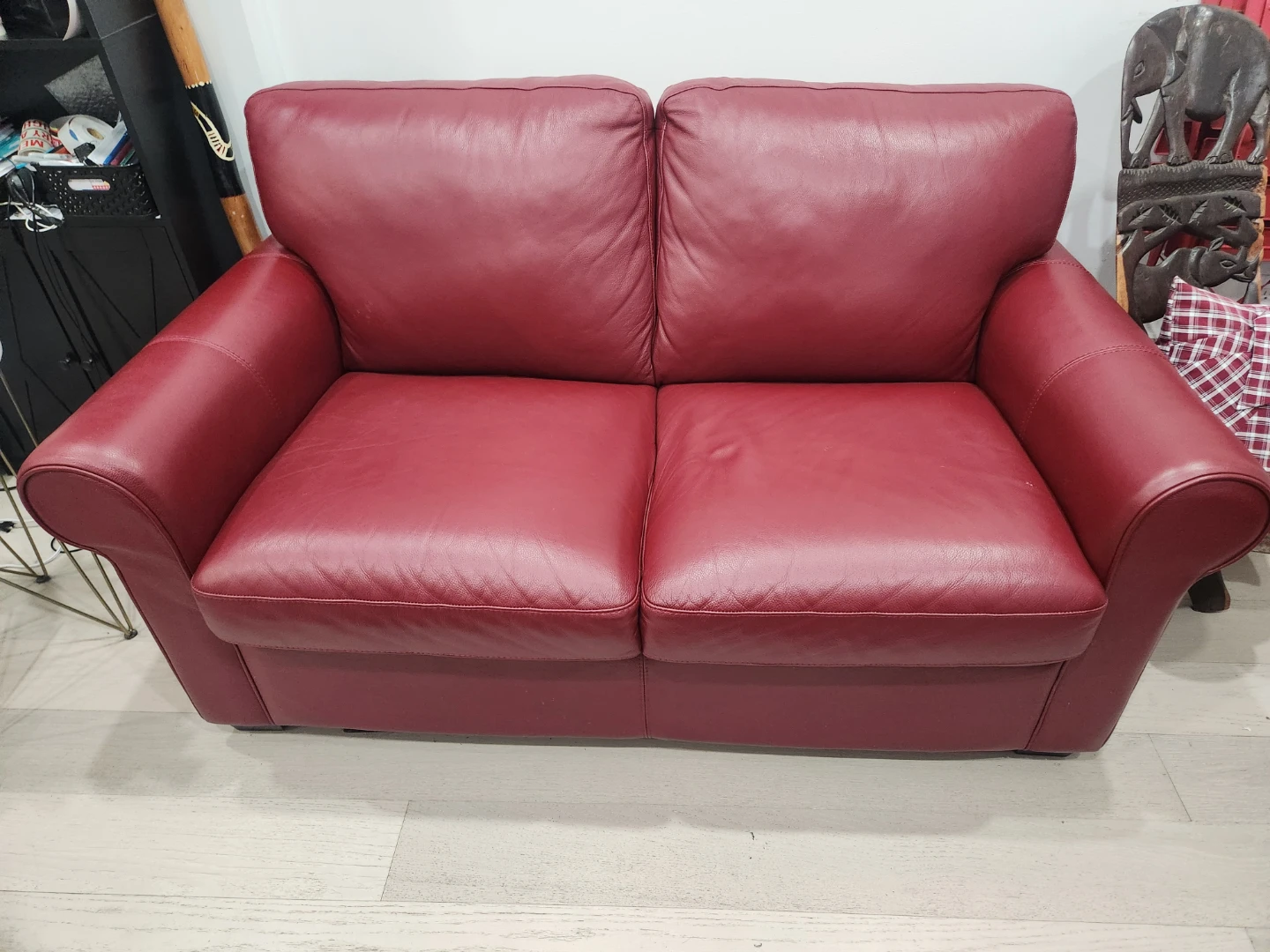 Red Leather 2-Seater Sofa