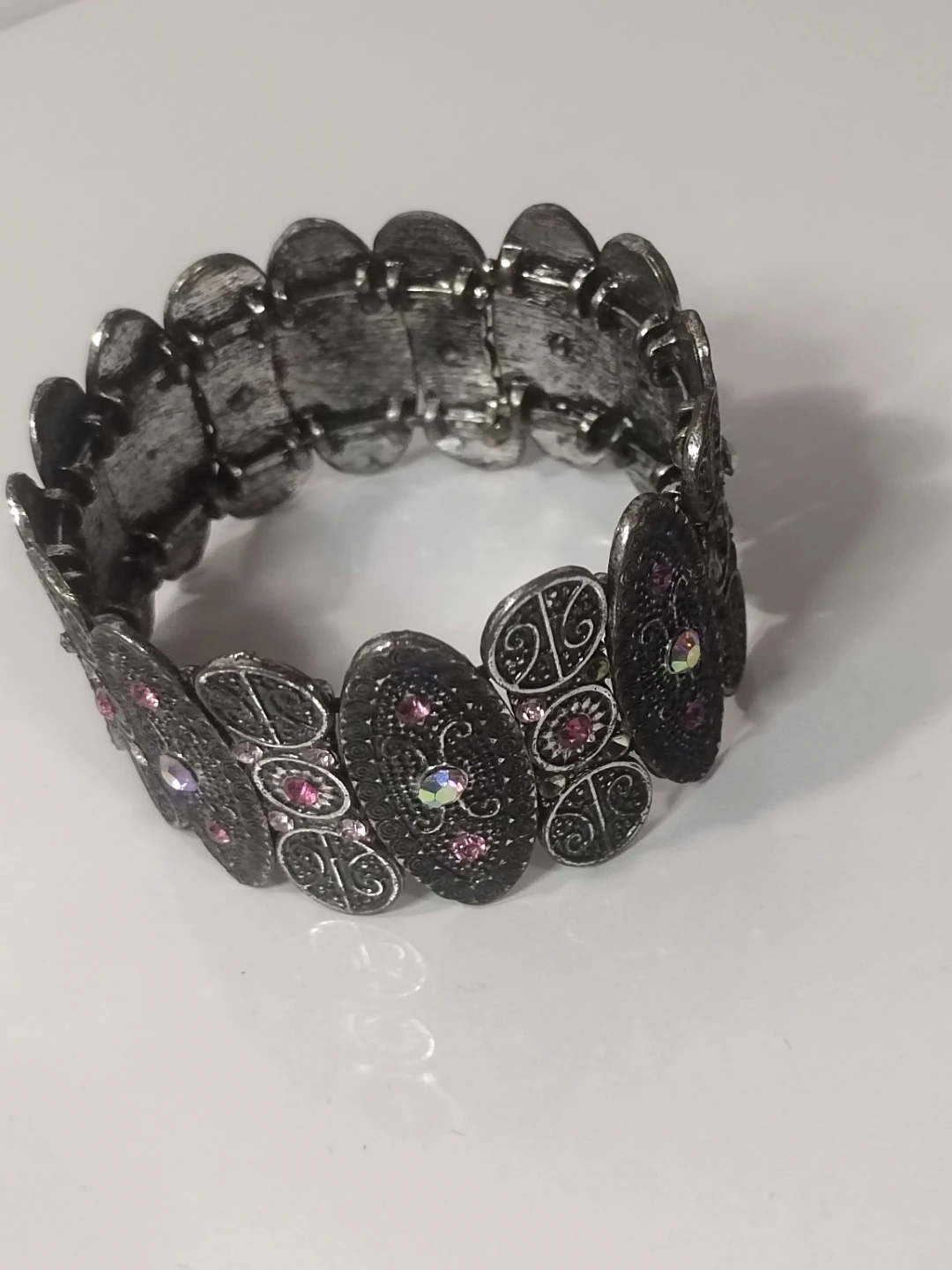 Decorative Stretch Bracelet with Pink and Clear Stones - photo 2