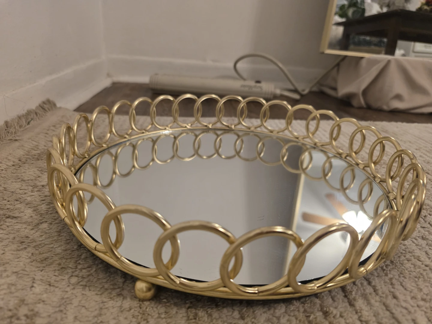 Gold Decorative Round Mirror Tray