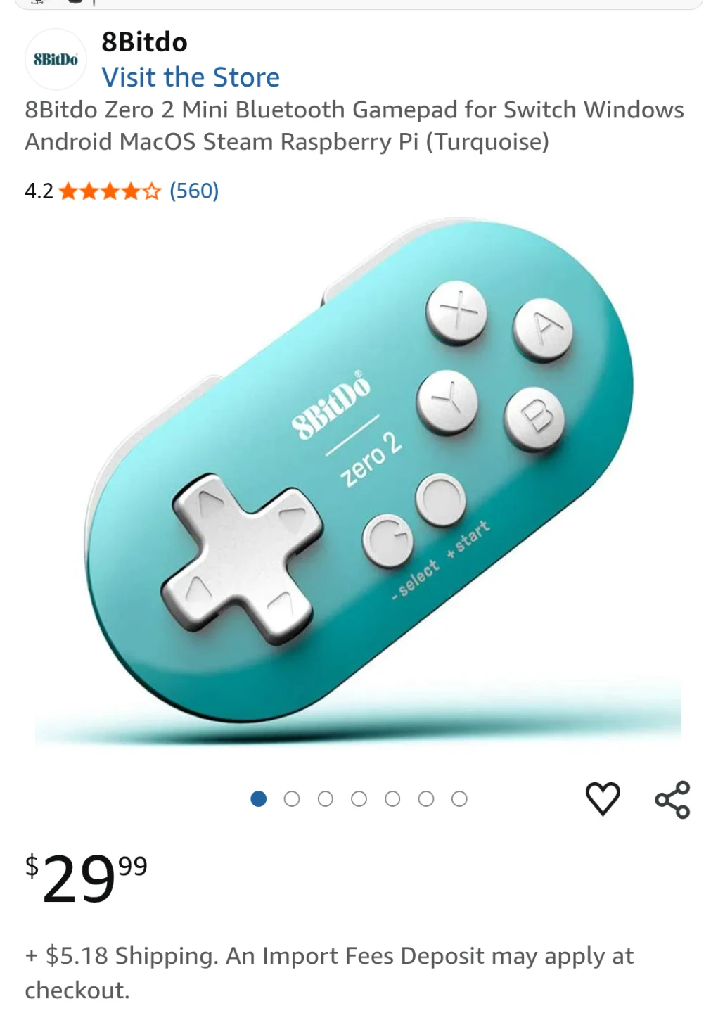 🥕 8Bitdo Zero 2 Mini Bluetooth Gamepad - Turquoise