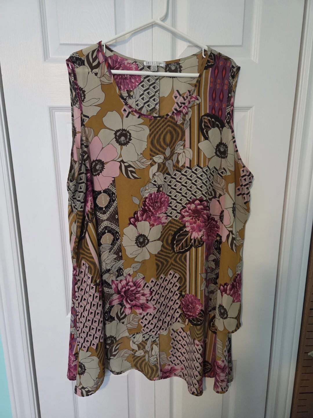 Spense Plus Size Floral Sleeveless Top - Pink, Cream, Brown