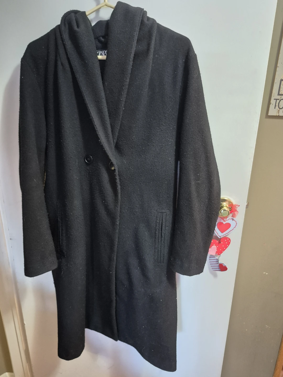 ZARA Black Hooded Coat with Belt - photo 2