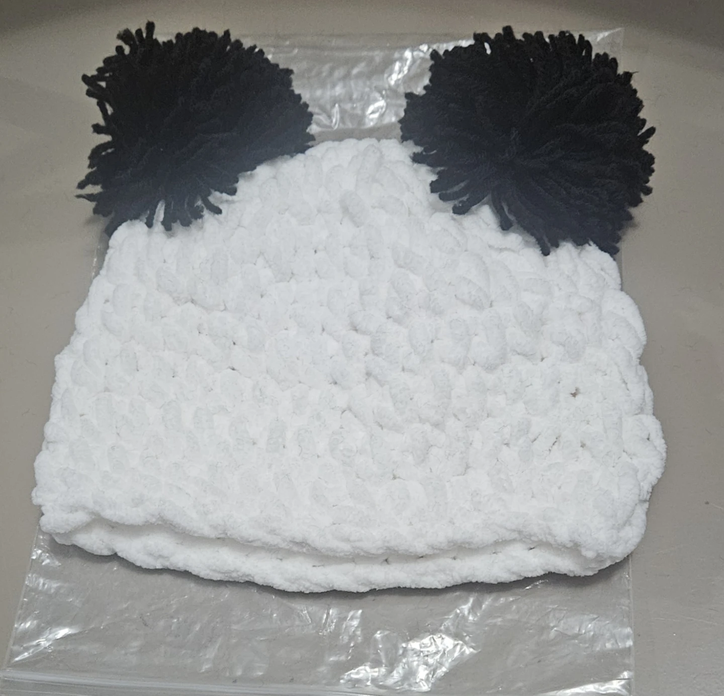 Handmade Crochet Panda Hat with Pom Poms