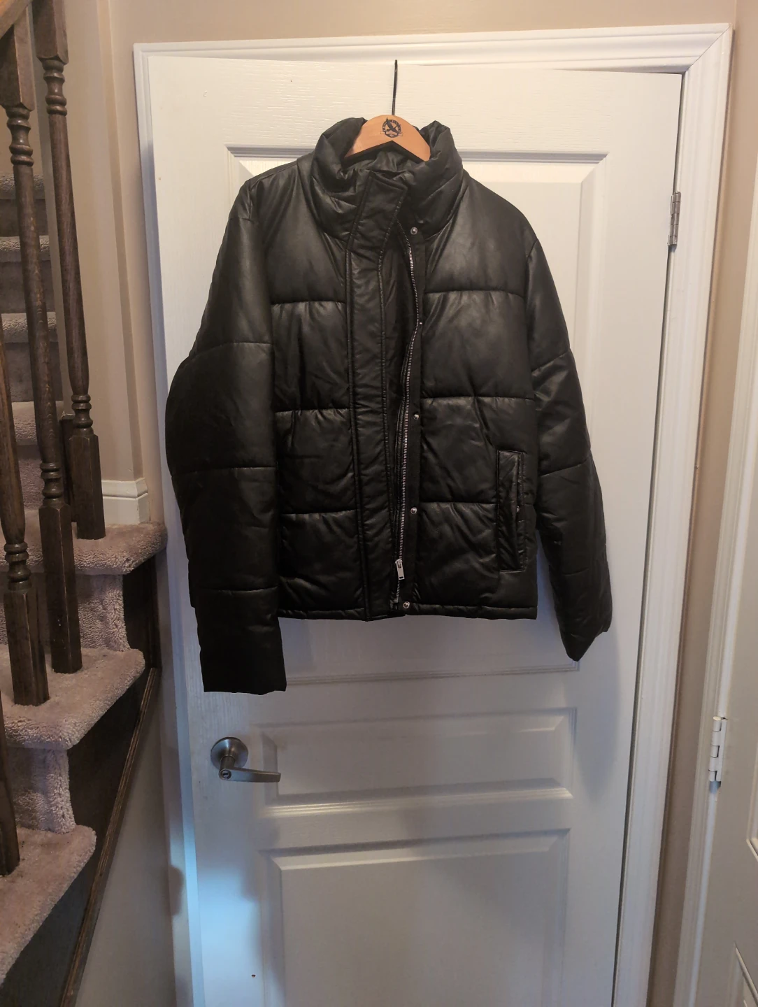 Cleo Black faux leather Puffer Jacket - XXL