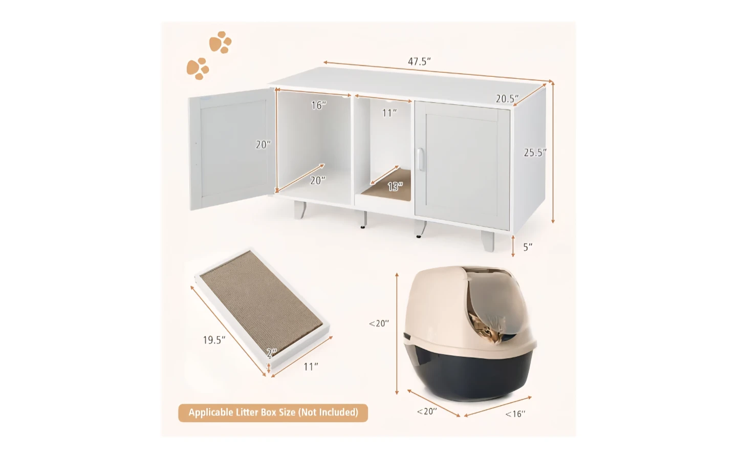 White Cat Litter Box Enclosure Furniture with Scratching Board - photo 3