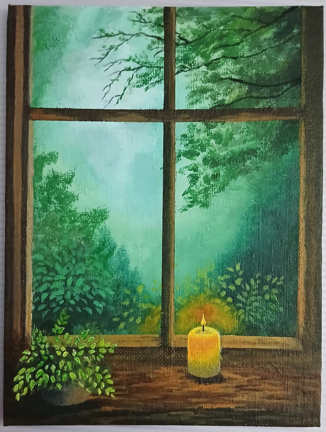 Calm Candlelight by the Window - Acrylic Painting - photo 2