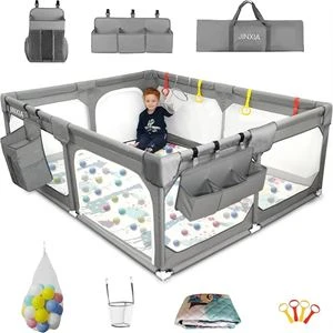 JINXIA® Baby Playpen with Mat - Grey - 75" x 59”