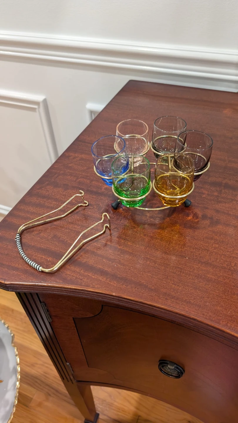 MCM Shot Glasses with brass Carrier Set from 1950s - photo 3