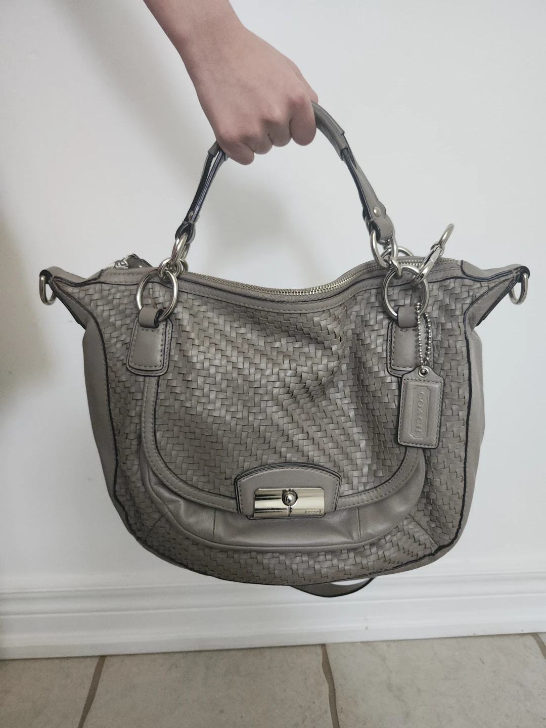 Coach Grey Woven Leather Shoulder Bag