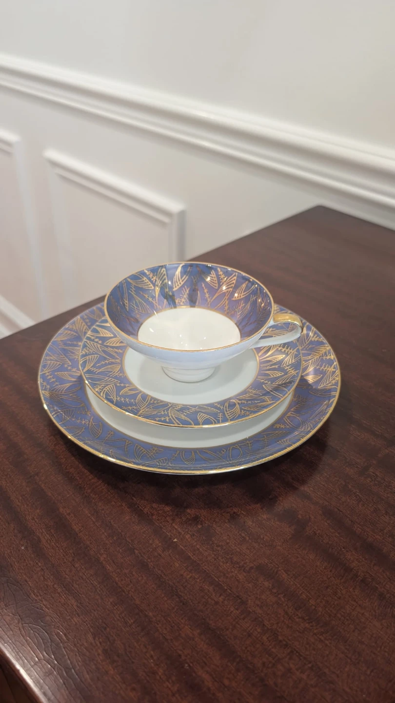 Bavaria Tea Cup, Saucer & Plate Set - Blue & Gold
