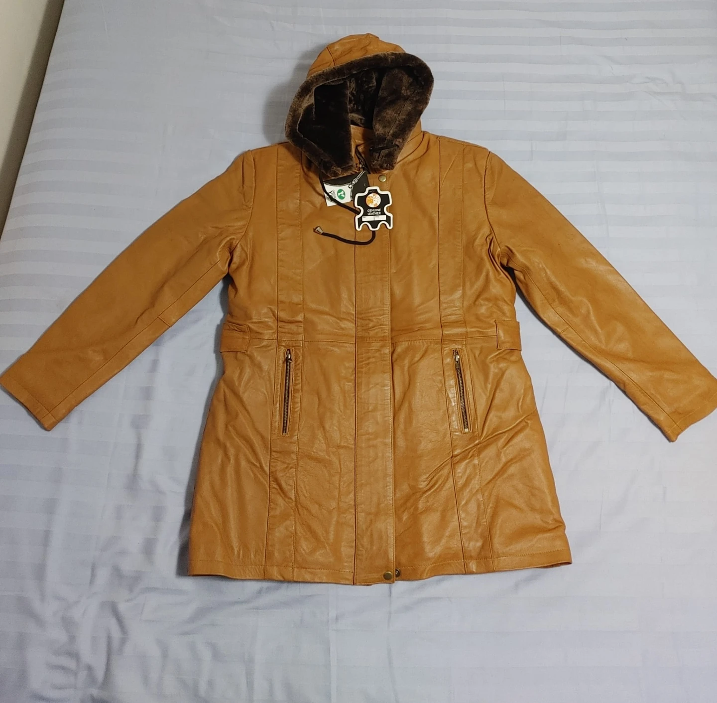 Leather Jacket with Fur Hood.