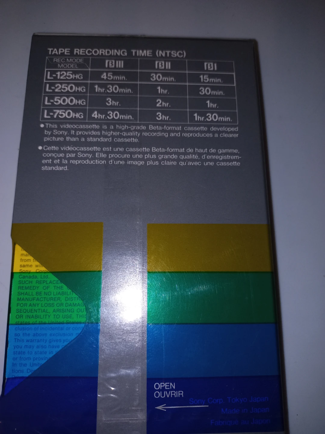 Sony Beta Dynamicron L-125 HG Video Cassette - New! - photo 2