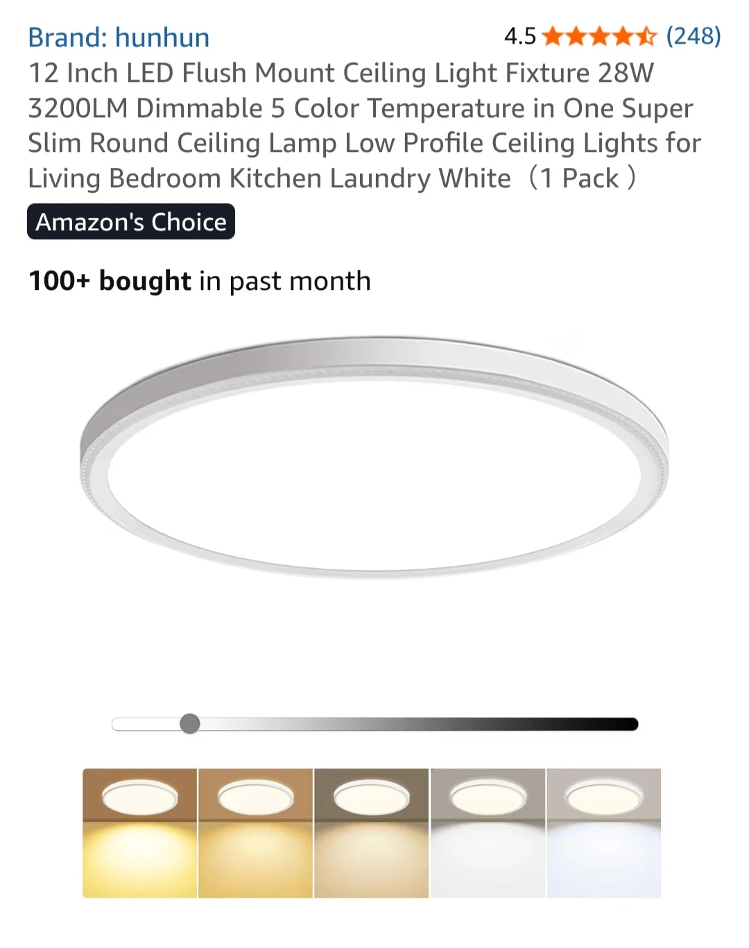 hunhun 12 Inch LED Flush Mount Ceiling Light (1 pack/5cc)