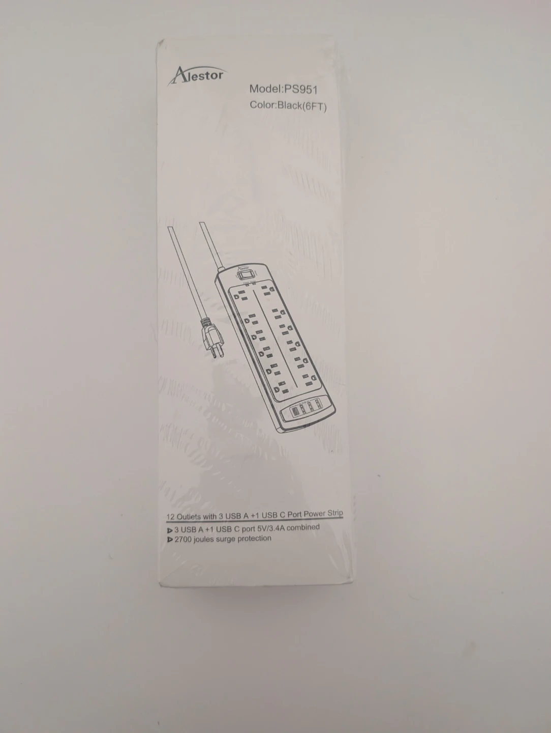 New Alestor PS951 Black 6FT Power Strip
