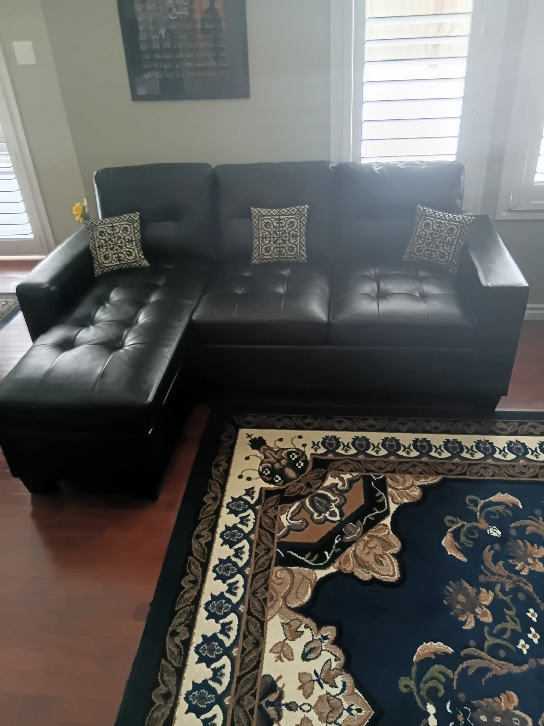 Black Faux Leather Sectional Sofa with Chaise