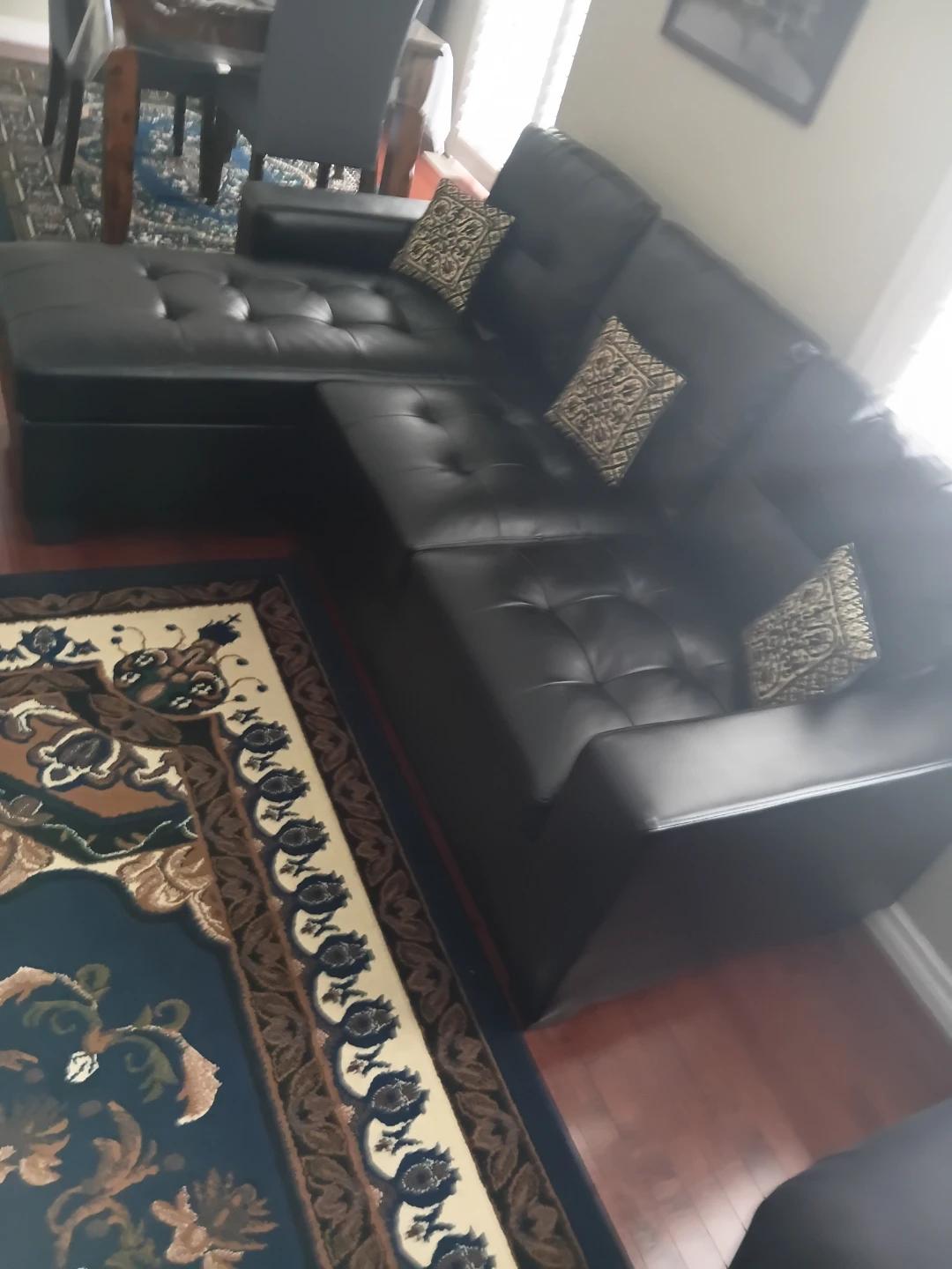 Black Faux Leather Sectional Sofa with Chaise - photo 2