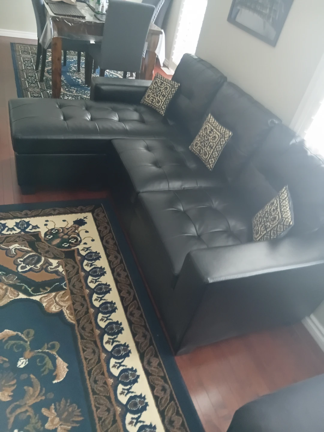 Black Faux Leather Sectional Sofa with Chaise - photo 3