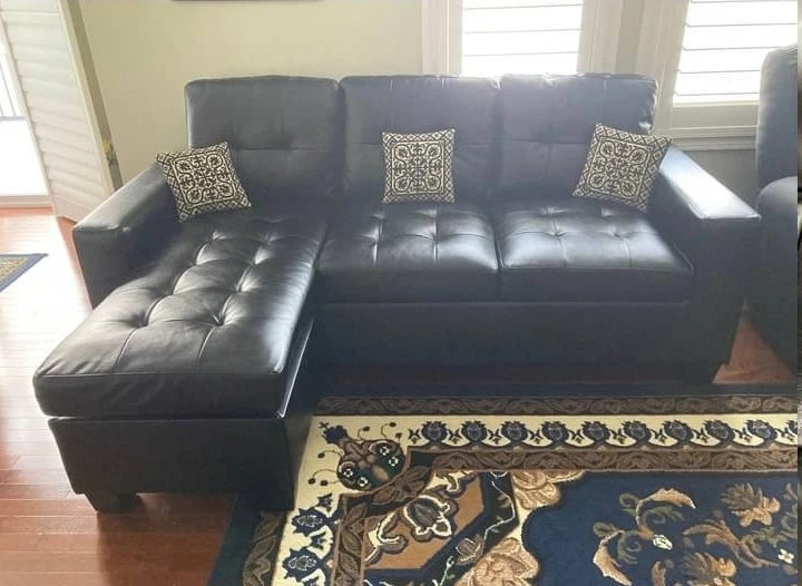 Black Faux Leather Sectional Sofa with Chaise - photo 4