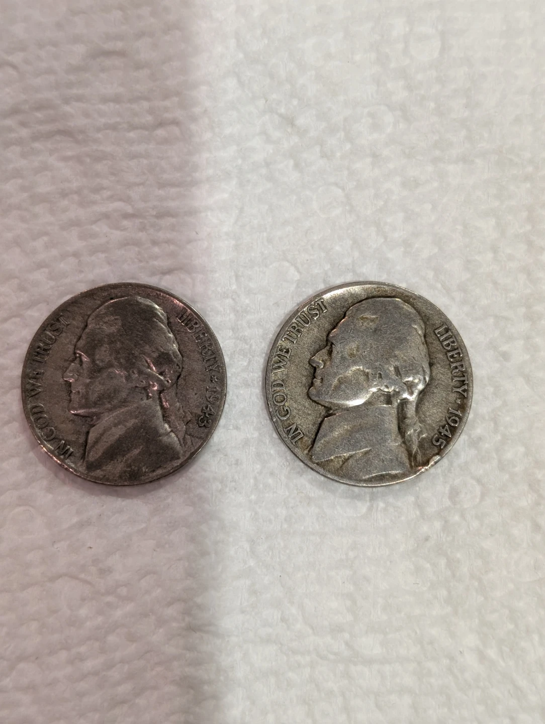 Two US  Silver Nickels - 1943 & 1945 Mint Mark P