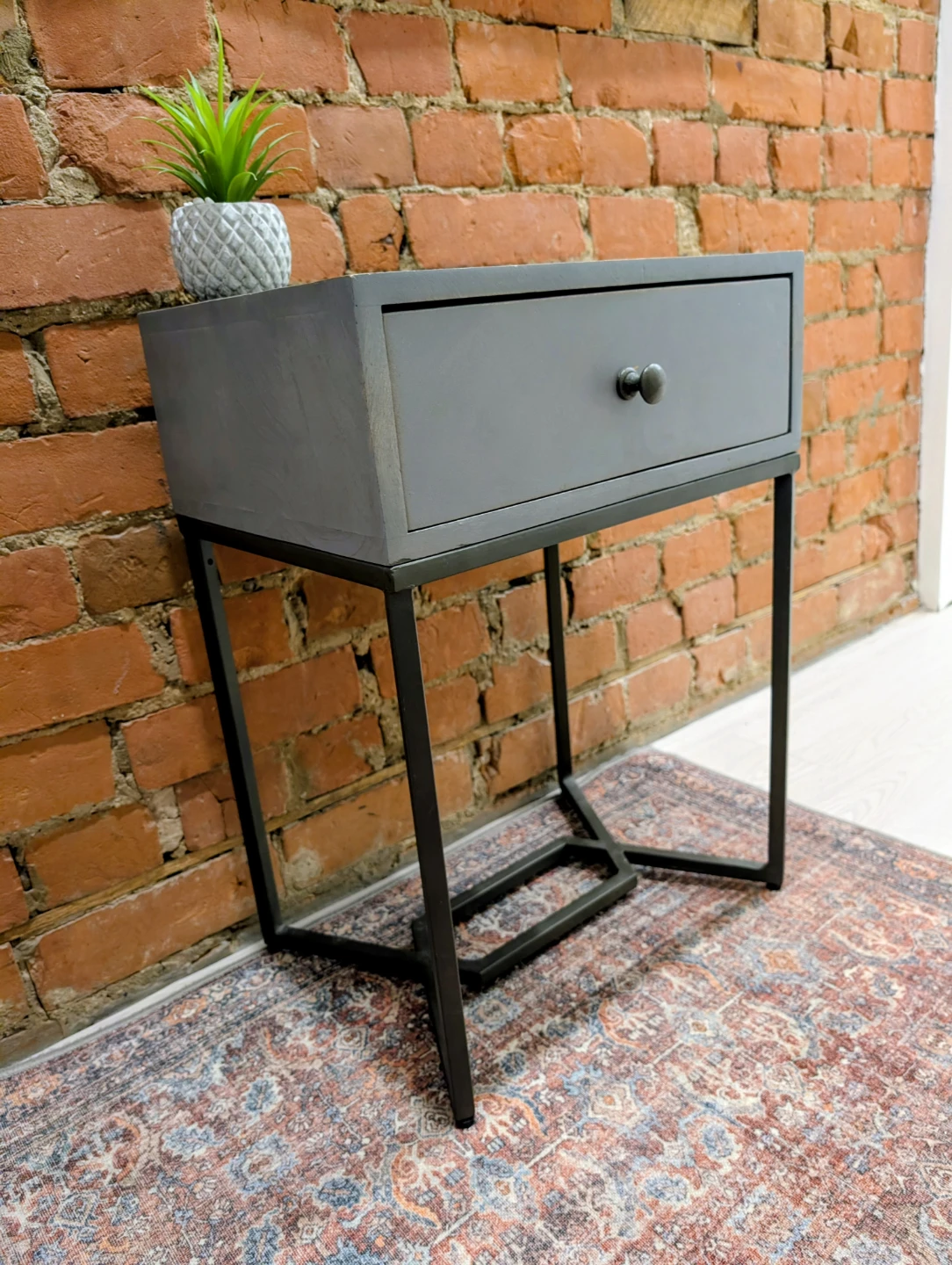 Grey Nightstand with Drawer - photo 3