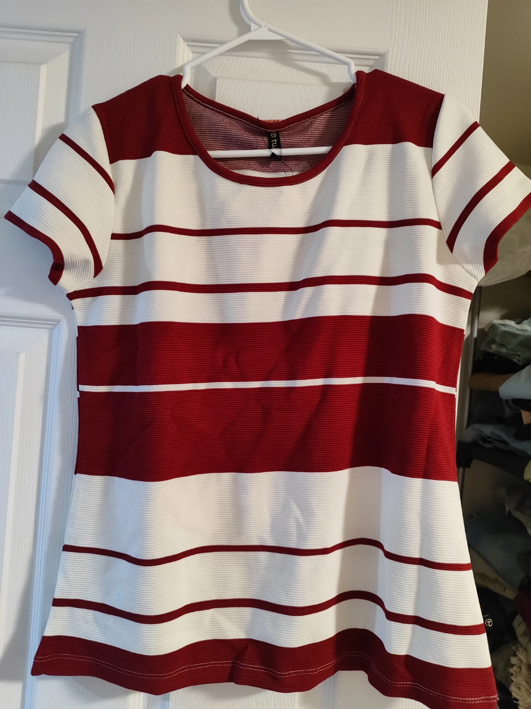 Twist Red & White Striped Top - Size M