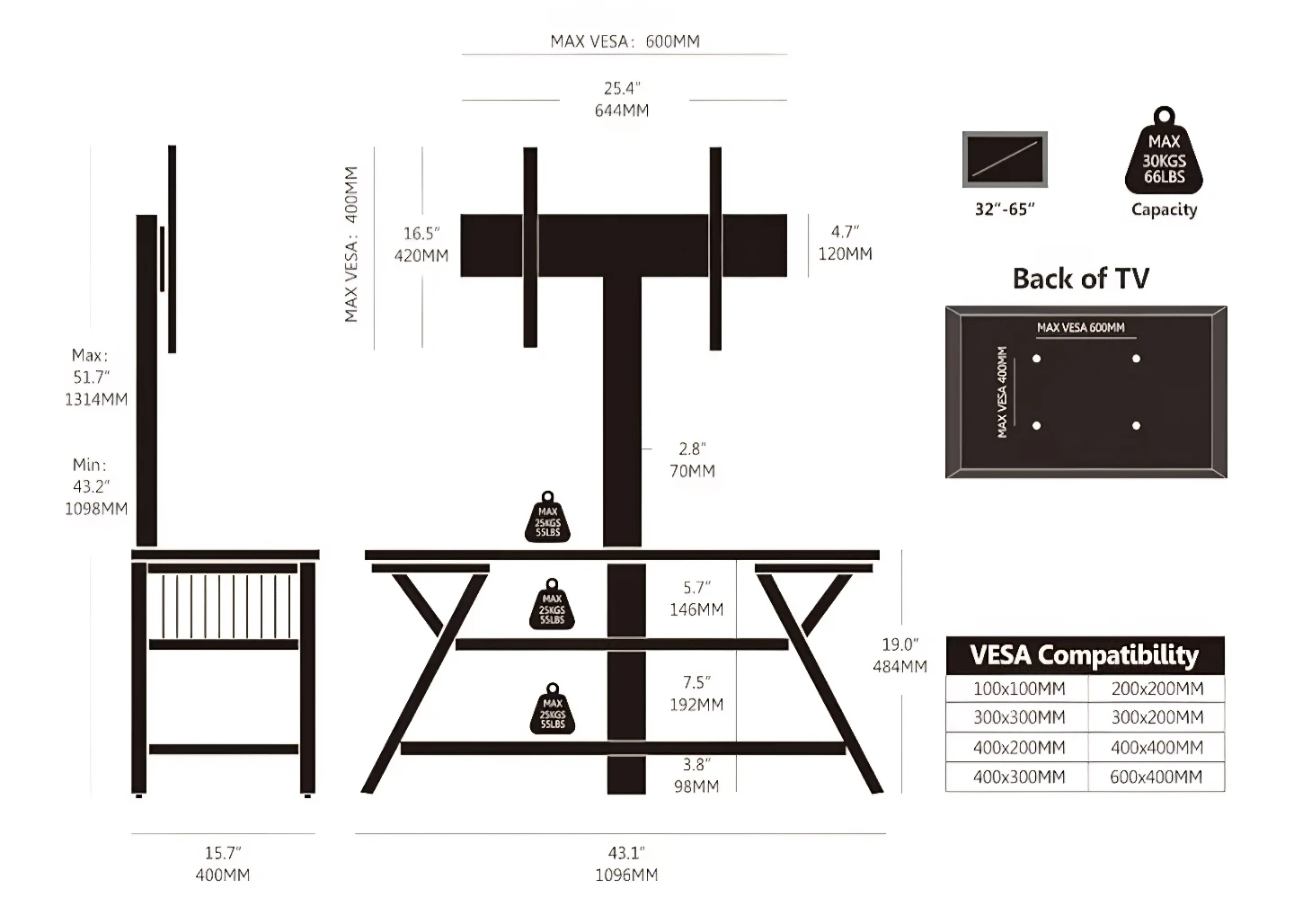 TV Stand with Mount for 32-65" TVs. TV not included. - photo 2