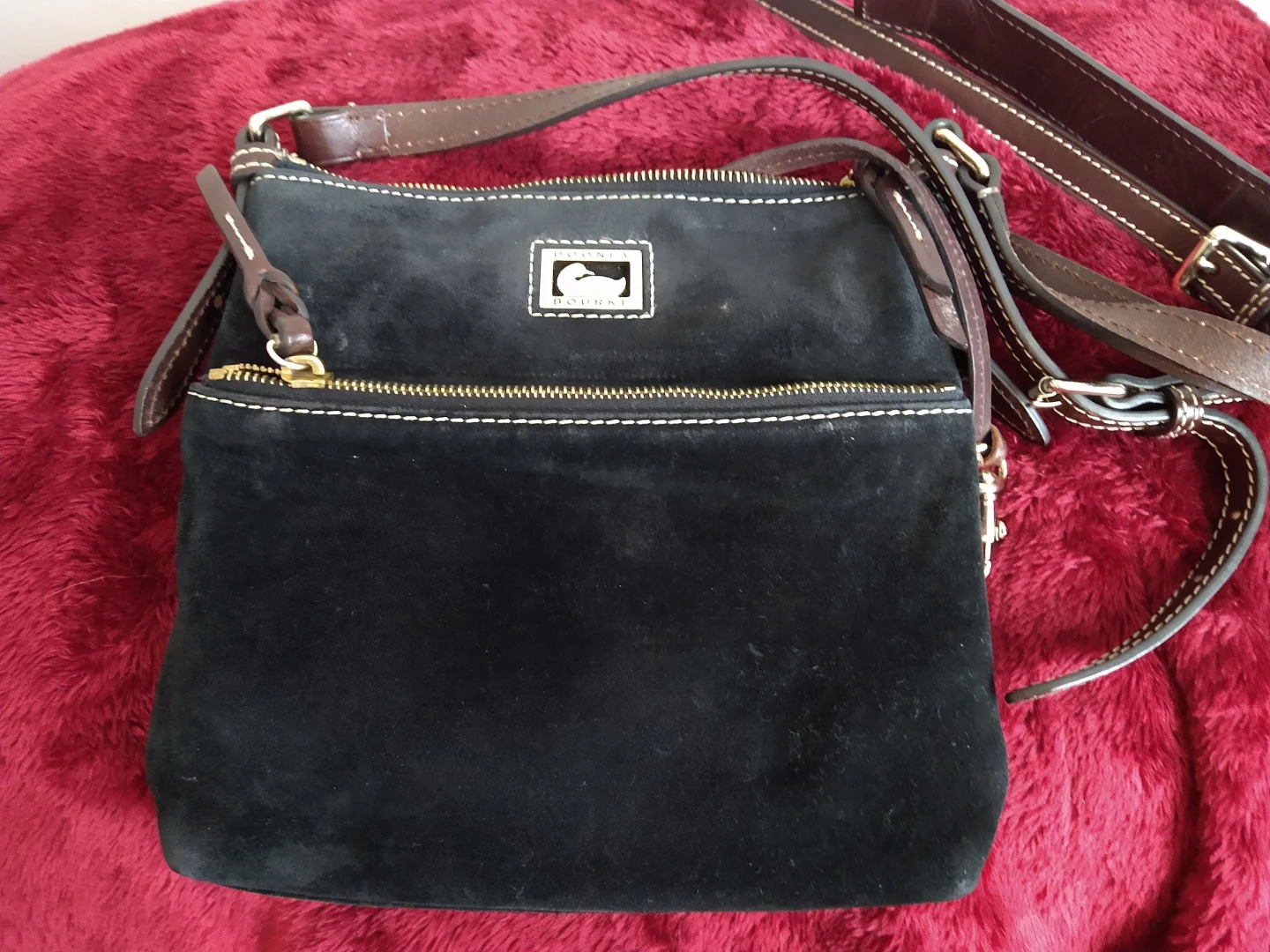 Dooney & Bourke Black Suede/ Leather crossbody bag Red Interior