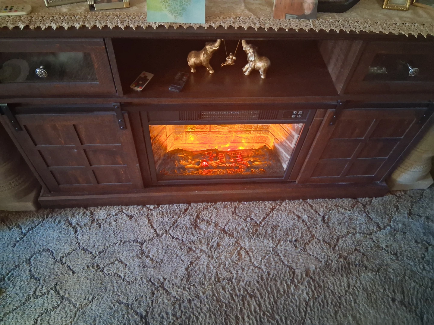 Dark Wood Electric Fireplace TV Stand