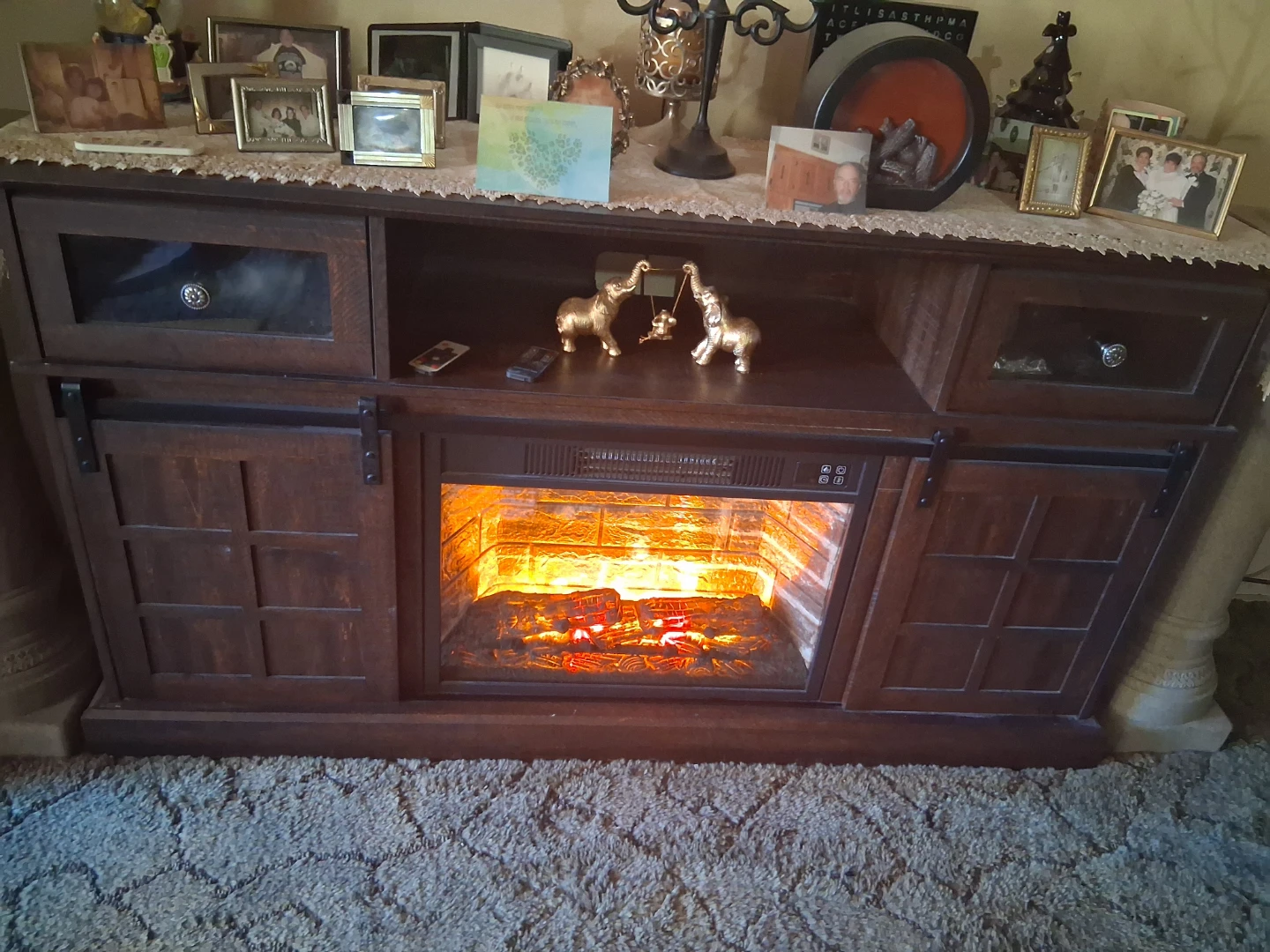 Dark Wood Electric Fireplace TV Stand - photo 2