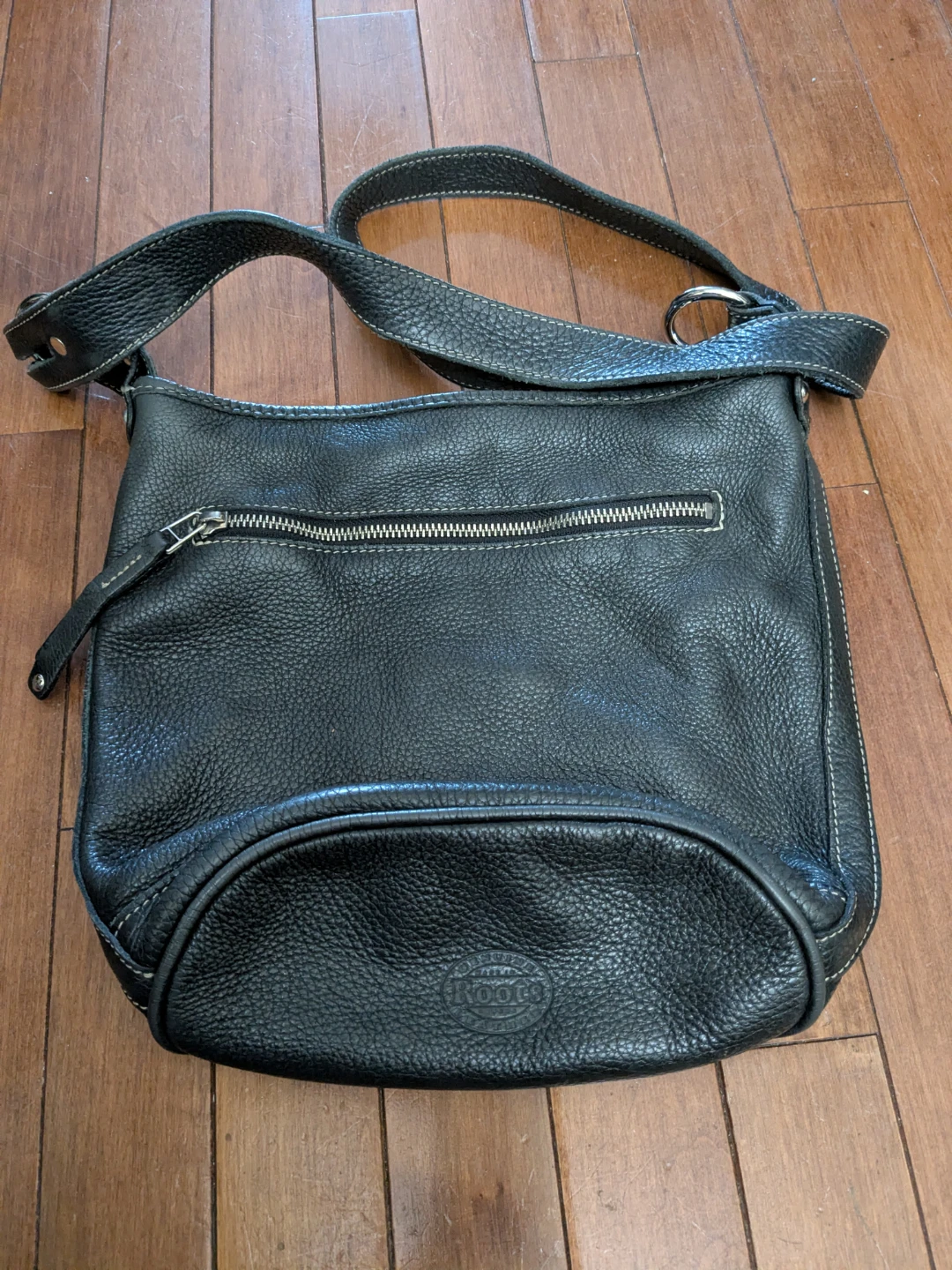 Roots Black Leather Crossbody Purse - Made in Canada