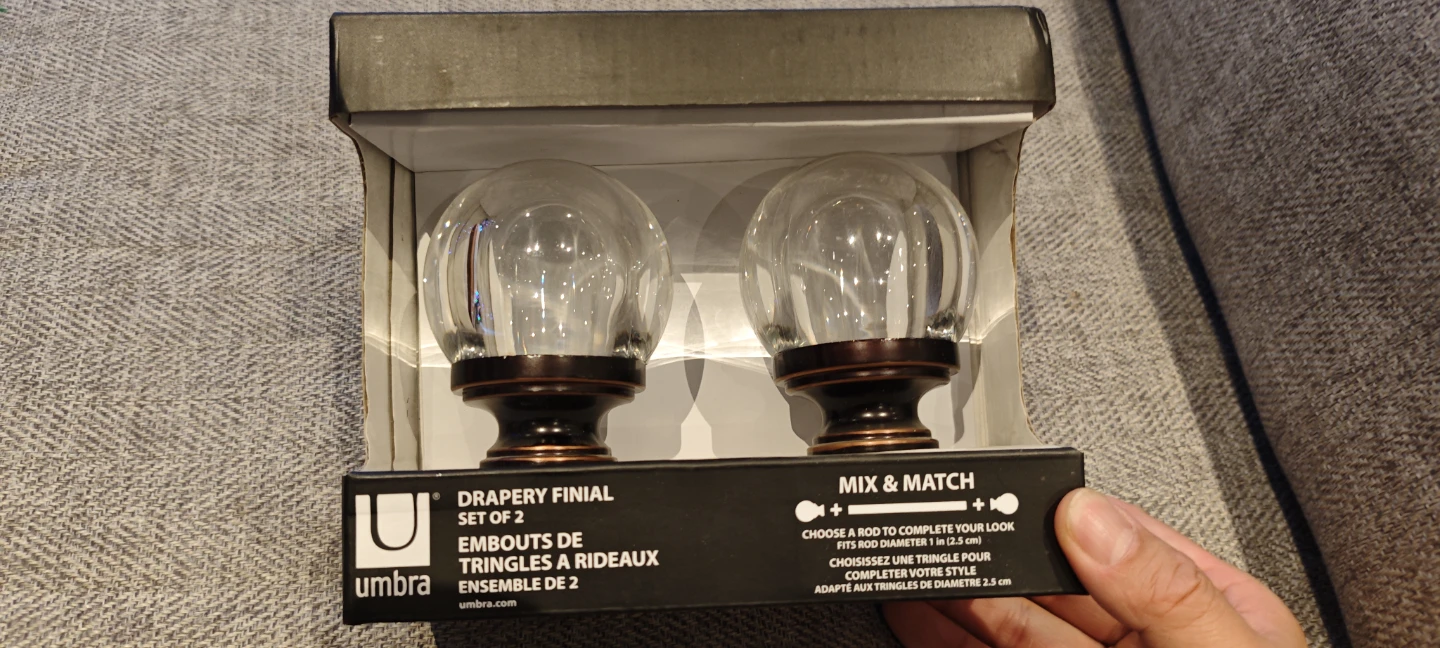 Drapery Finial Set of 2 - fits rod diameter 1 inch